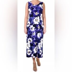 Nina Leonard Purple and White Floral Maxi Dress hint of yellow. Fits size 20-22